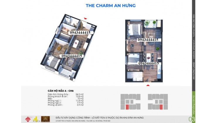 Chuẩn bị ra mắt THE CHARM AN HƯNG - mặt đường Tố Hữu - sổ hồng lâu dài - DT từ 54 đến 97m2 - giao nhà Quý 4/2024